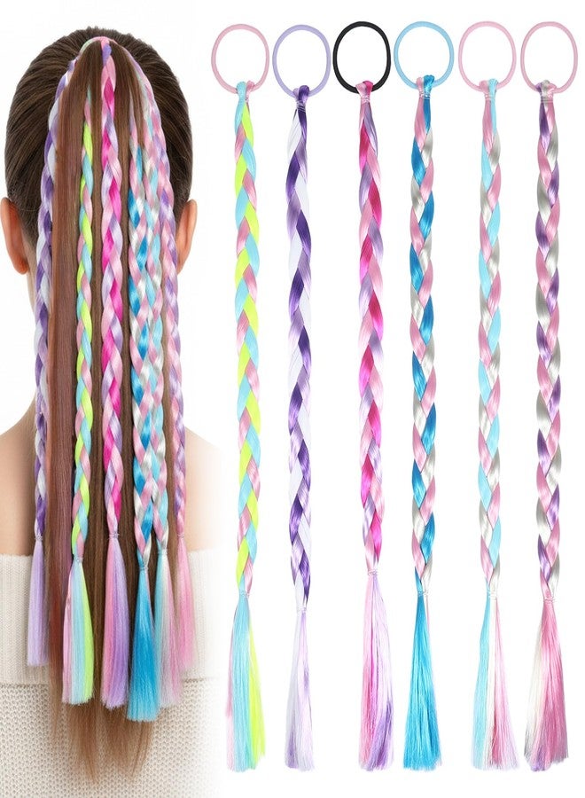 ValueBargain 6 Pcs Kids Hair Extensions for Girls, Braided Ponytail Extension, Elastic Tie-On Synthetic Ponytail Accessories for Girls, Daily Wear & Parties (Rainbow Colors) - Image 1
